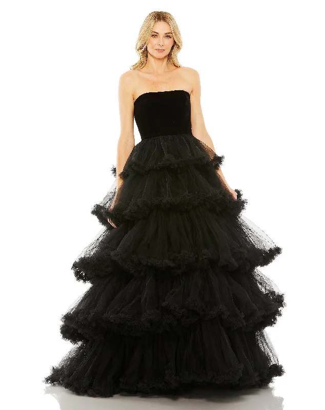 Women's Casual Outfit New Season Fashion Preview Strapless Tiered Ruffle Ballgown