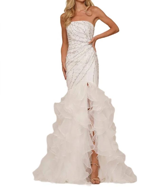 Women's High-Fashion Outfit Stay Ahead In Style Strapless Beaded Mermaid Gown In Off White