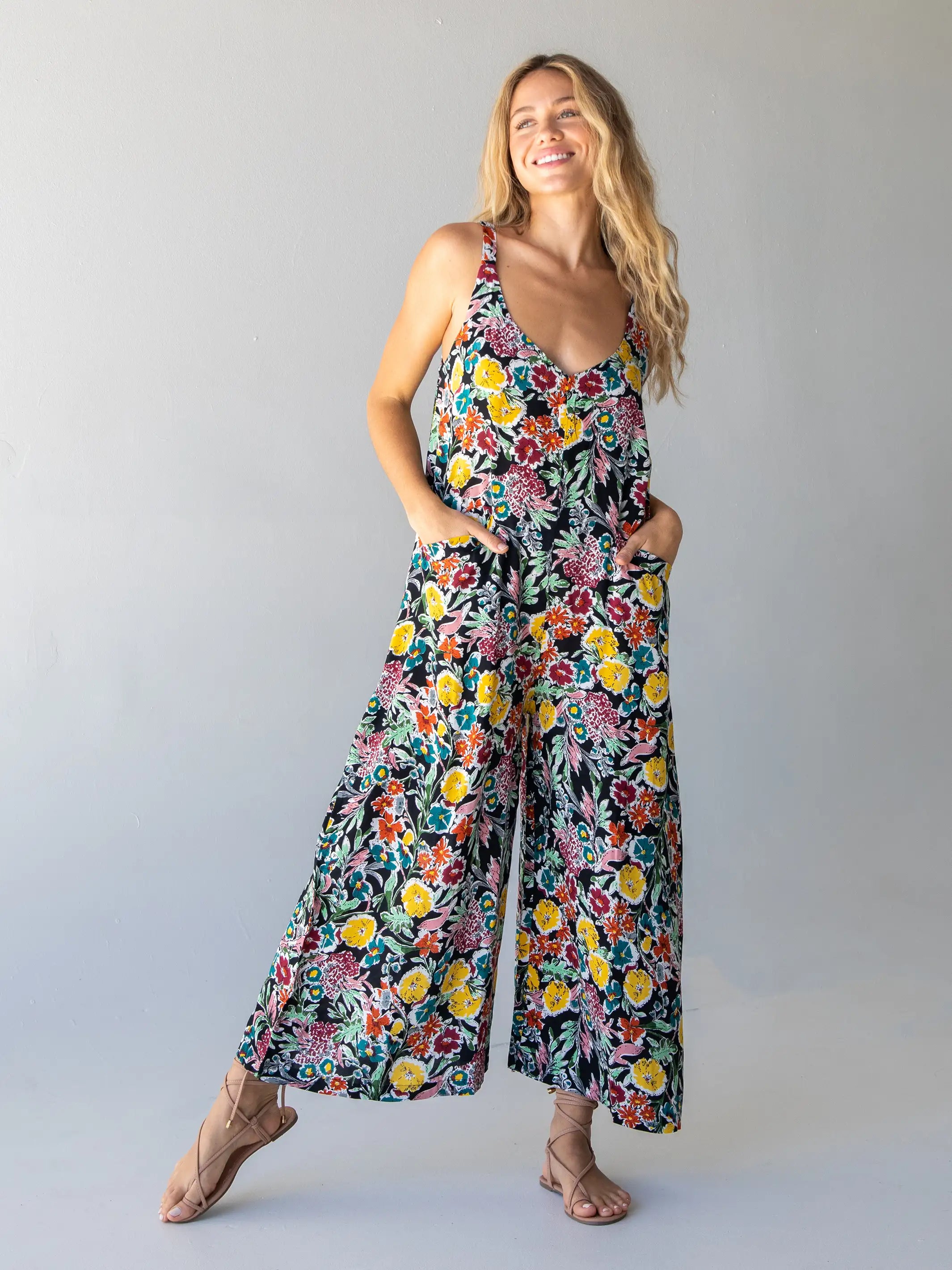 Classic Women's Apparel Summer Fashion Chelsea Jumpsuit - Black Multi Floral