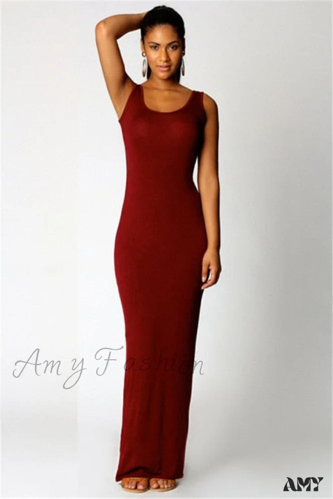 Women's Casual Wear Clothing Trendy Fashion Sale Amy Fashion - Sexy Dress O-neck Sleeveless Slim Maxi Dress