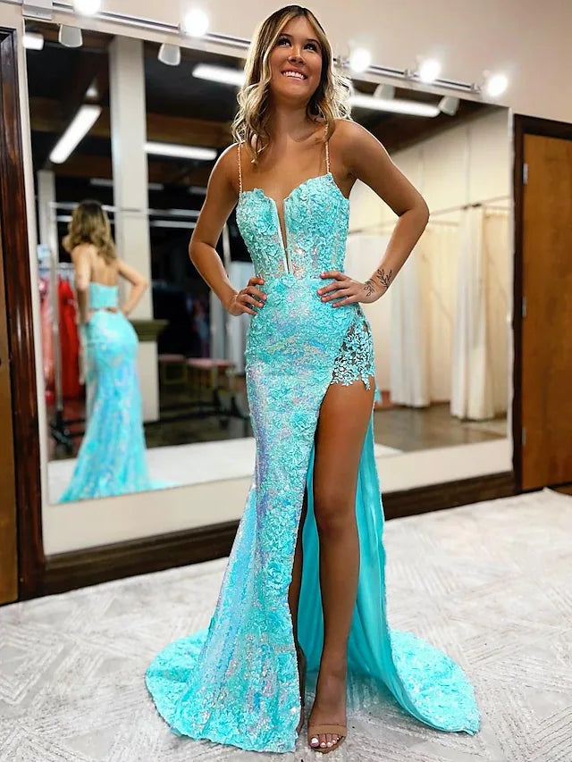 Women's Professional Apparel Score Big On Glamorous Red - Carpet Styles Prom Dresses High Split Dress Formal Court Train Sleeveless V Neck Sequined with Slit Appliques