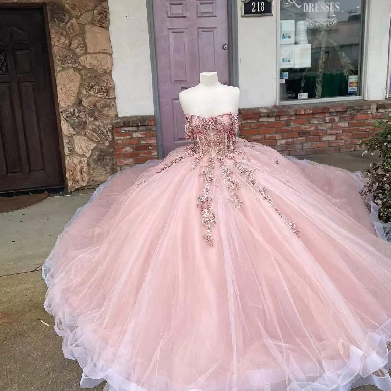 Women's Work Apparel Dreamy Aesthetic New Pink Quinceanera Dresses Ball Gowns Beading Handemade 3D Flowers For Sweet Girl Princess Ball Gowns Vestidos De 15 Años