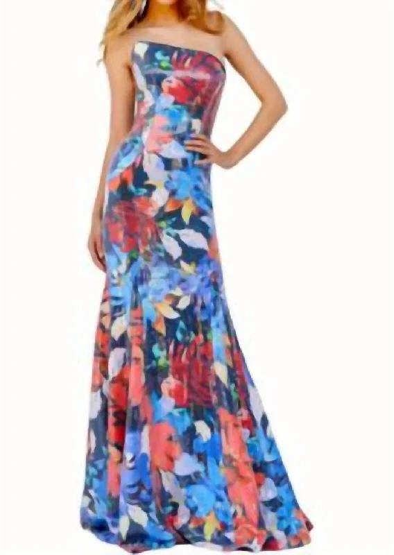 Women's Elegant Evening Attire Stylish Basics Strapless Floral Gown In Multi