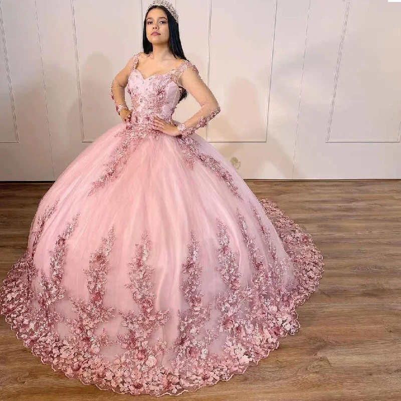 Charming Women's Holiday Apparel Elevated Style Pink Ball Gowns Quinceanera Dresses Beading Sequined Appliques For Sweet Girl Formal Party Princess Skirt Vestidos De 15 Años