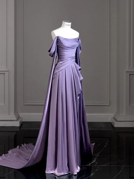 Sustainable Fashion Clothing For Women Hot Styles Modest Purple Satin Long Prom Dress,Purple Evening Dress         S5183