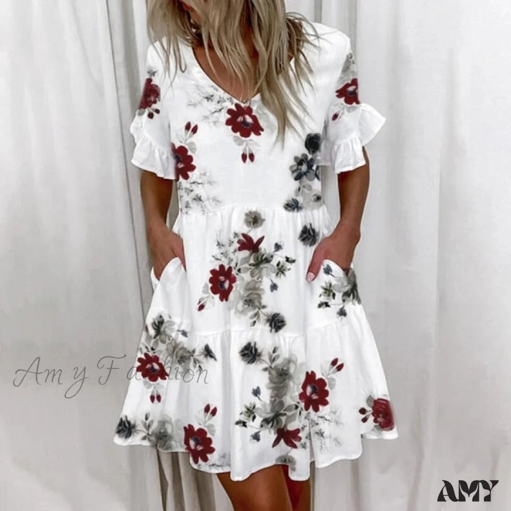 Luxury Women's Clothing Coastal Beach - Inspired Style Amy Fashion - Sexy V Neck Floral Print Vintage Dresses