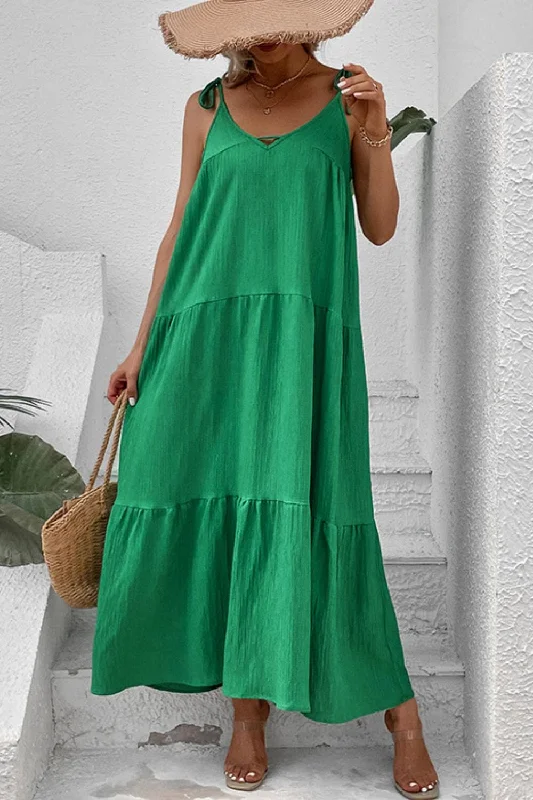 Casual Clothing For Women Effortless Grace Tie-Shoulder Tiered Maxi Dress