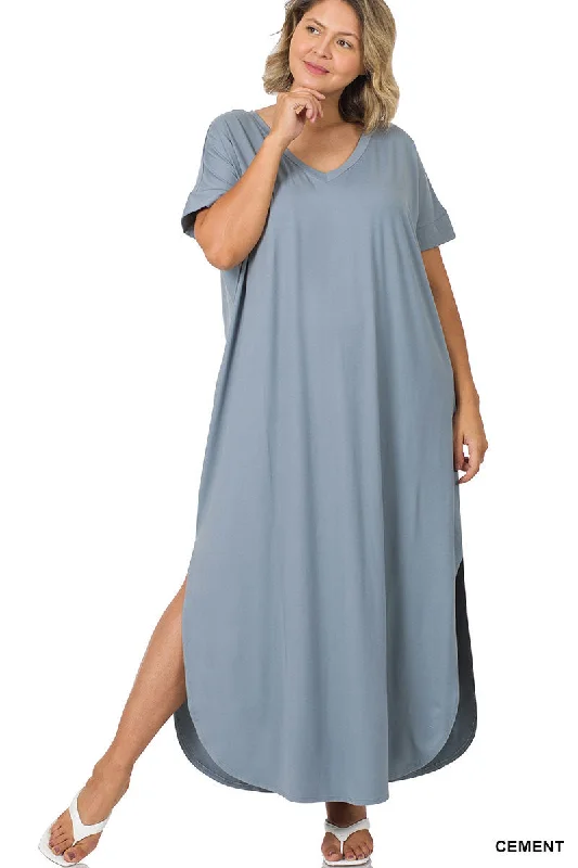 Women's Vintage Garments Comfort First Women's Fashion Cement Blue Gray Brushed Maxi Dress