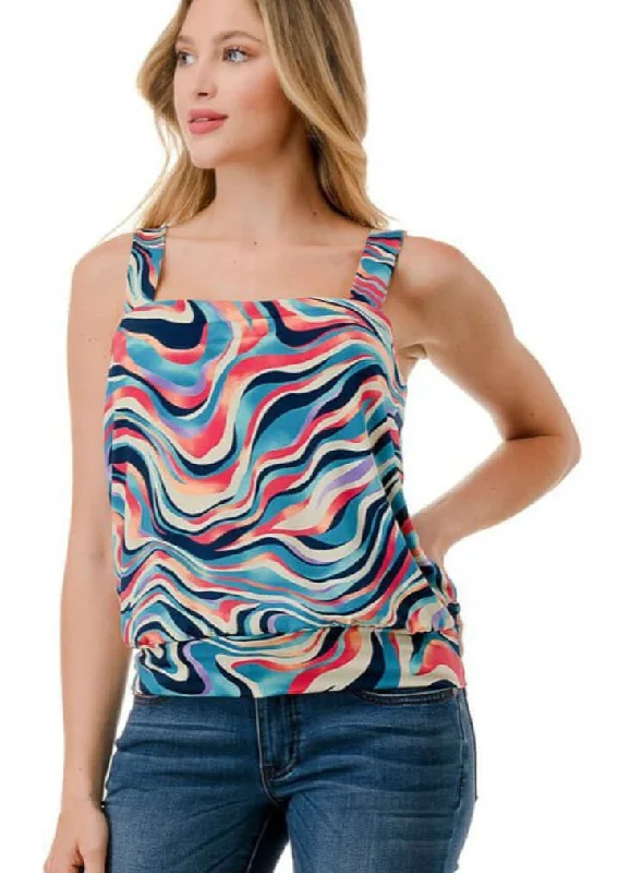 Women's Clothes For Outdoor Events Best Deals Of The Season Ladies Colorful Band Bottom Tank Made in USA