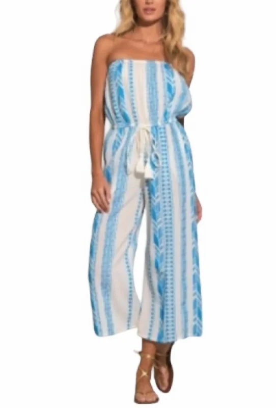 Women's Formal Event Attire Trendy Urban Attire Strapless Jumpsuit In Blue & White