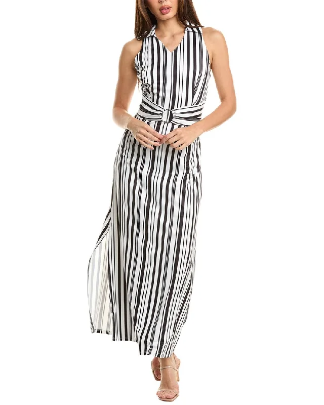 Women's Elegant Formal Outfit Sophisticated Fashion Pascale La Mode Striped Midi Dress