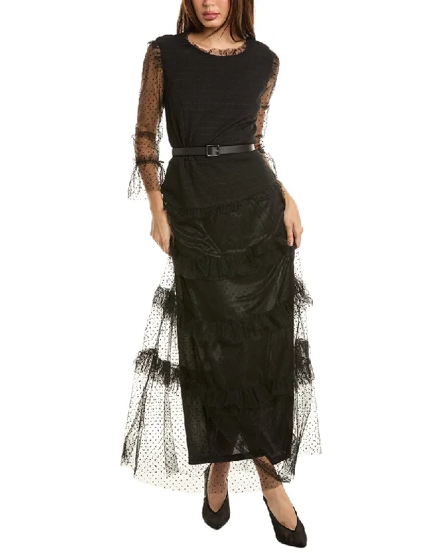 Women's Travel Outfit Set Summer Fashion Pascale La Mode Textured Mesh Midi Dress