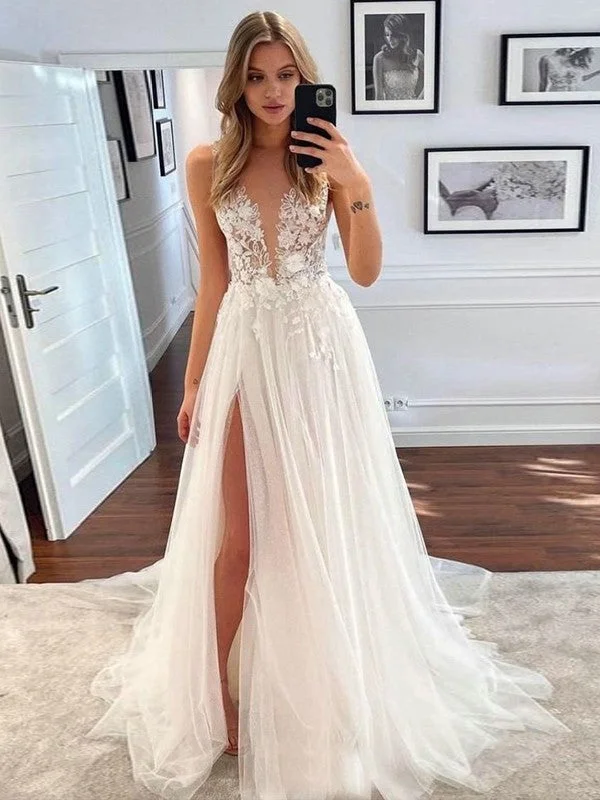 Women's Comfortable Lounge Garments Comfort First Women's Wear A-shaped princess sheer lace V-neck sleeveless and ground length wedding dress