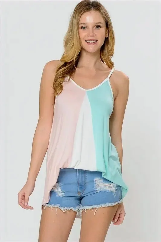 Elegant Clothing For Women Crazy Price Slashing Flowy Color-Block Asymmetrical Hem Tank