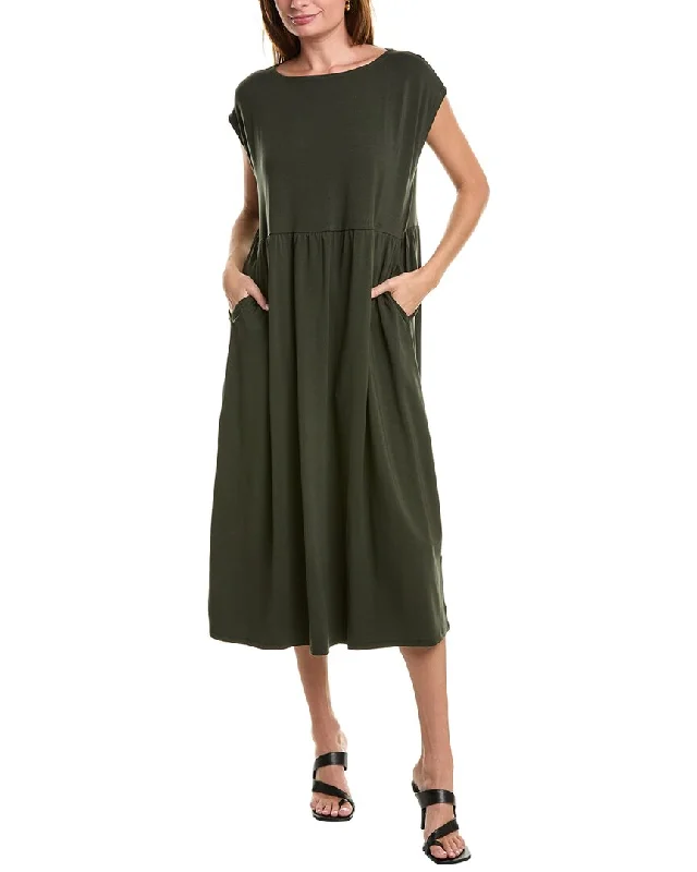 Women's Stylish Outdoor Outfit Elegant Attire EILEEN FISHER Gathered Midi Dress