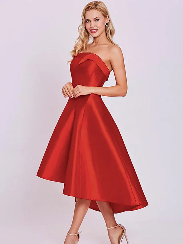 Casual Outfit For Women Fashion Frontiers A-Line Cocktail Dresses Minimalist Dress Homecoming Tea Length Sleeveless Strapless Satin with Sleek