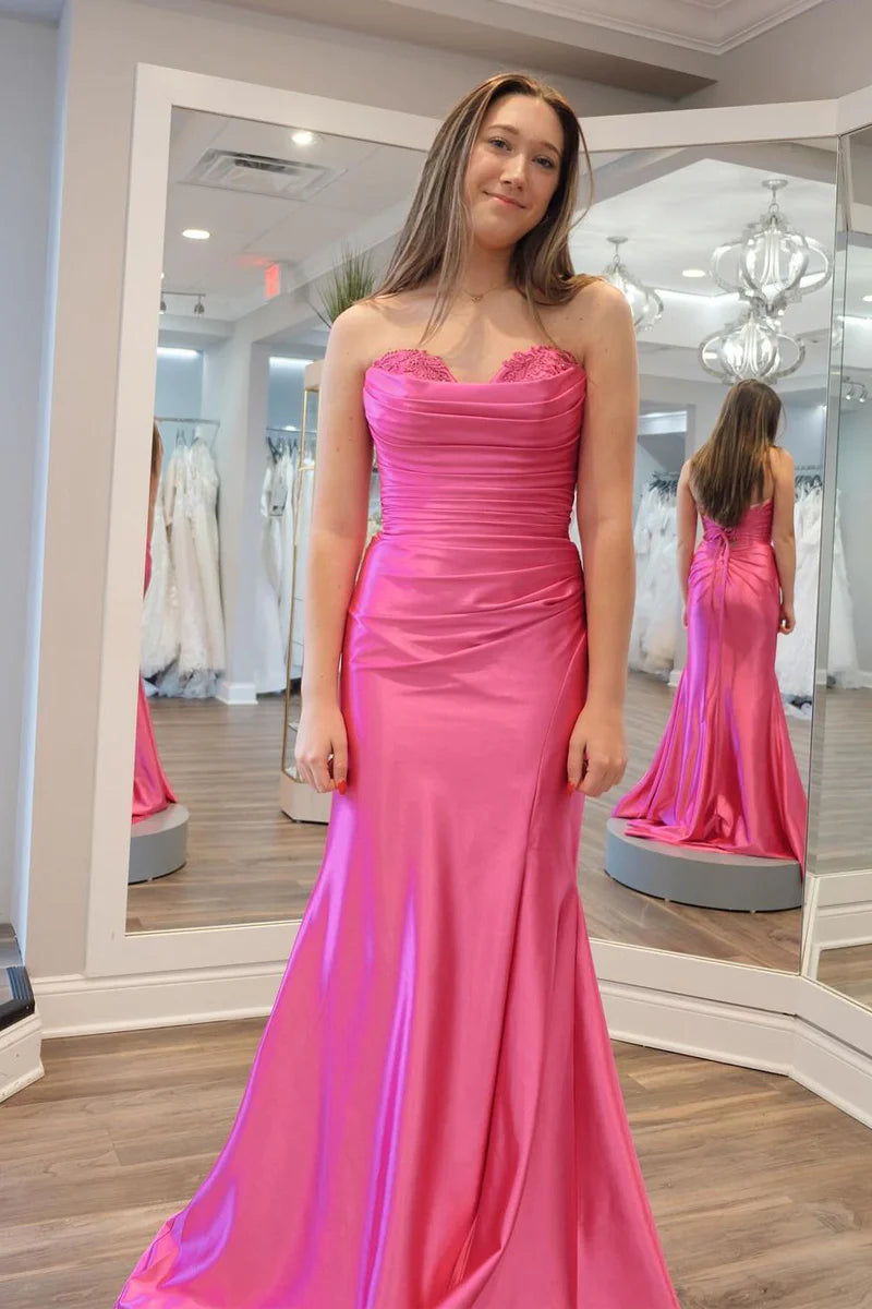 Women's Clothing For Outdoor Events Spring Fashion Mermaid Sweetheart Pink Satin Long Prom Dresses