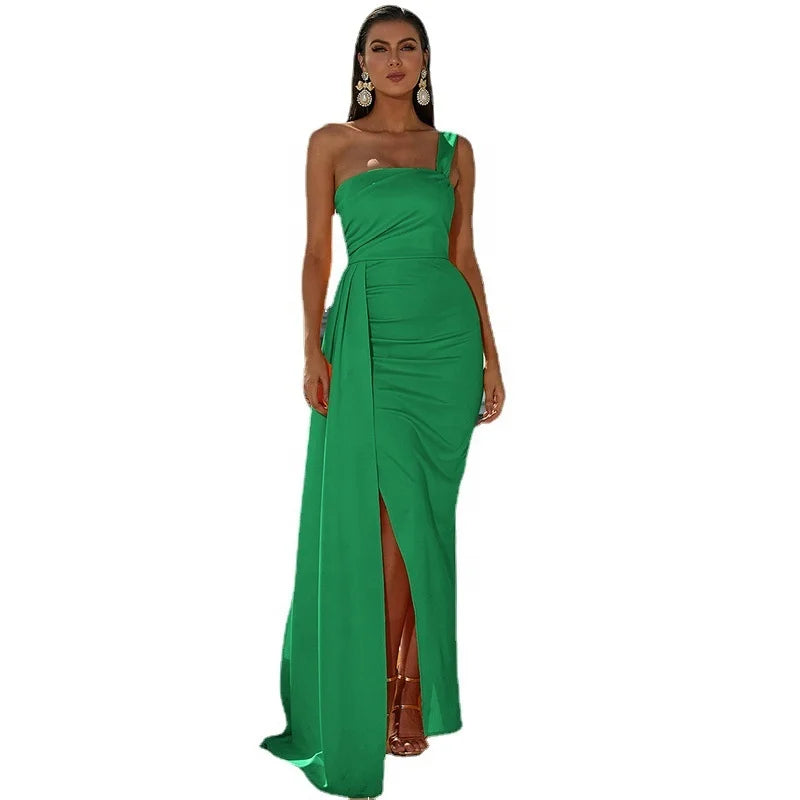 Women's Clothes For Outdoor Events Seasonal Clearance Manufacturer Classic Evening Dresses One Shoulder Pleated Prom Gowns Floor Length Long Party Dresses Women Evening Elegance