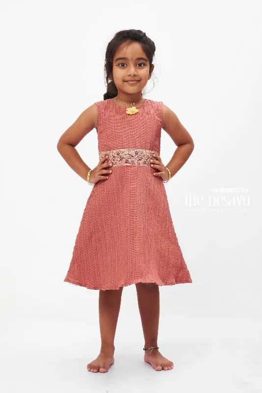 Women's Seasonal Wardrobe Clothing Great Deals On Ethnic Cultural Wear Coral Charm Pleated Dress: Sleeveless Delight with Floral Brooch for Girls