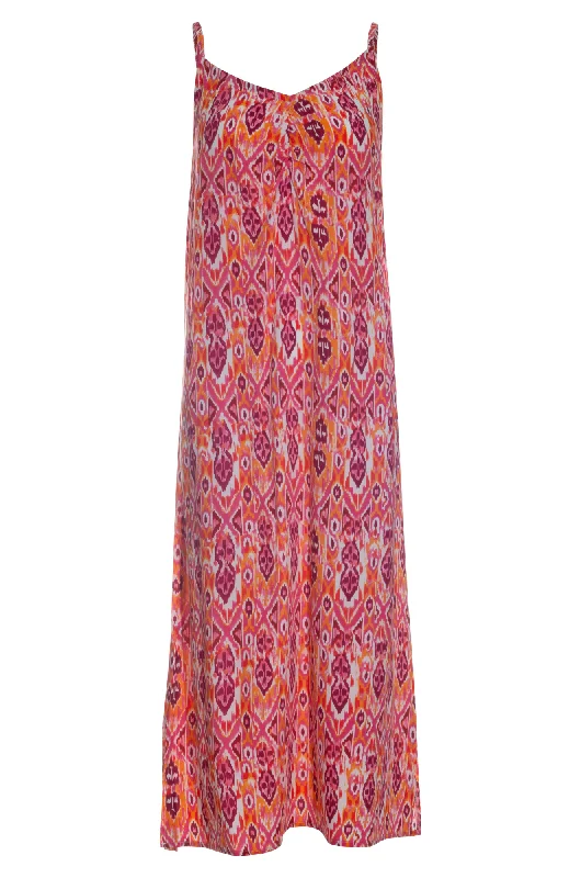 Women's Sporty Chic Clothes Vintage Look Maxi Dress with spaghetti straps | Pink Orange Aztec | 3357AR