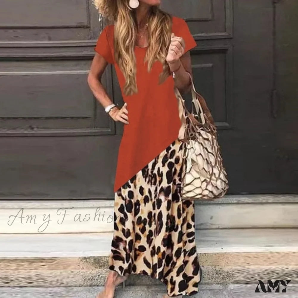 Casual Clothing For Women Low Price Special Amy Fashion - Casual Short Sleeve Leopard Printed Maxi Dress