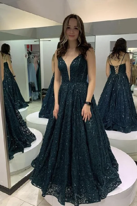 Women's Transitional Clothes Stupidly Low Prices Green lace sequins long prom dress evening gown