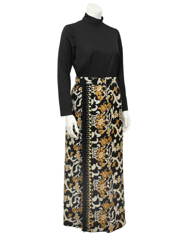 Fashionable Women's Clothing Contemporary Chic Black and Tan Hostess Style Maxi Dress