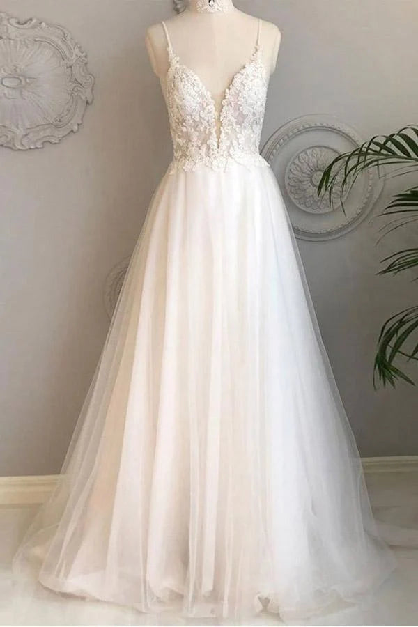 Women's Travel Apparel Casual Yet Stylish Separates A-line thin shoulder strap beach wedding dress lace and floor length wedding dress