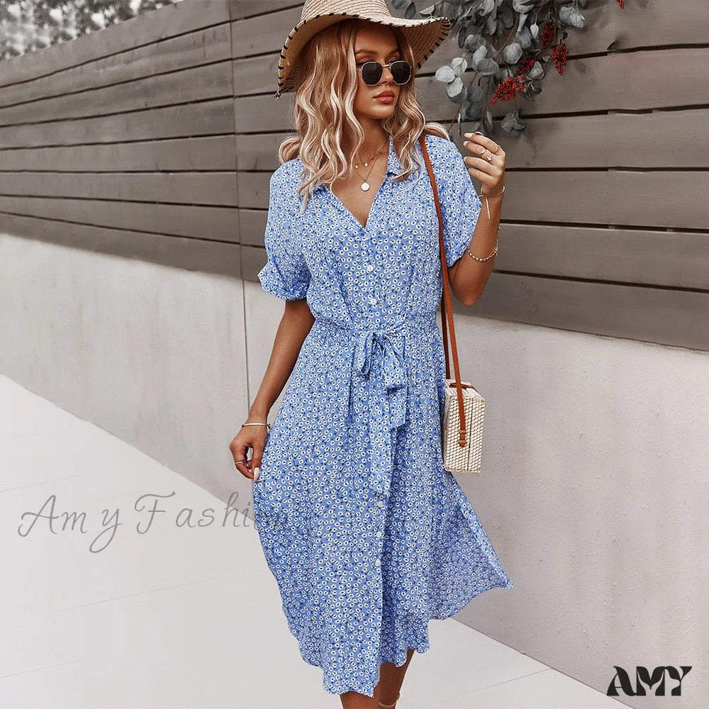 Vintage Clothing For Women Vintage Retro Party Wear Amy Fashion - Shirt Floral Vintage High Waist Dresses