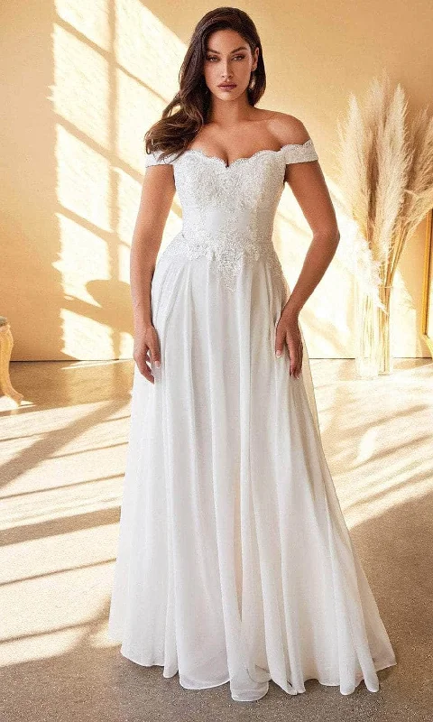 Women's Timeless Attire Boho - Chic Festival - Ready Style Ladivine 7258W - Scalloped Off Shoulder Bridal Gown