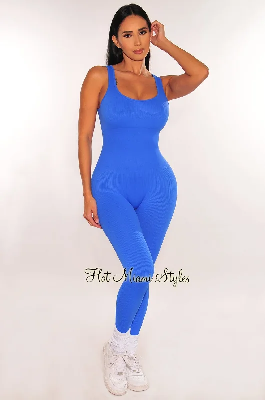 Chic Clothing For Women Huge Price Cut HMS Fit: Royal Blue Seamless Ribbed Tank Padded Snatched Jumpsuit