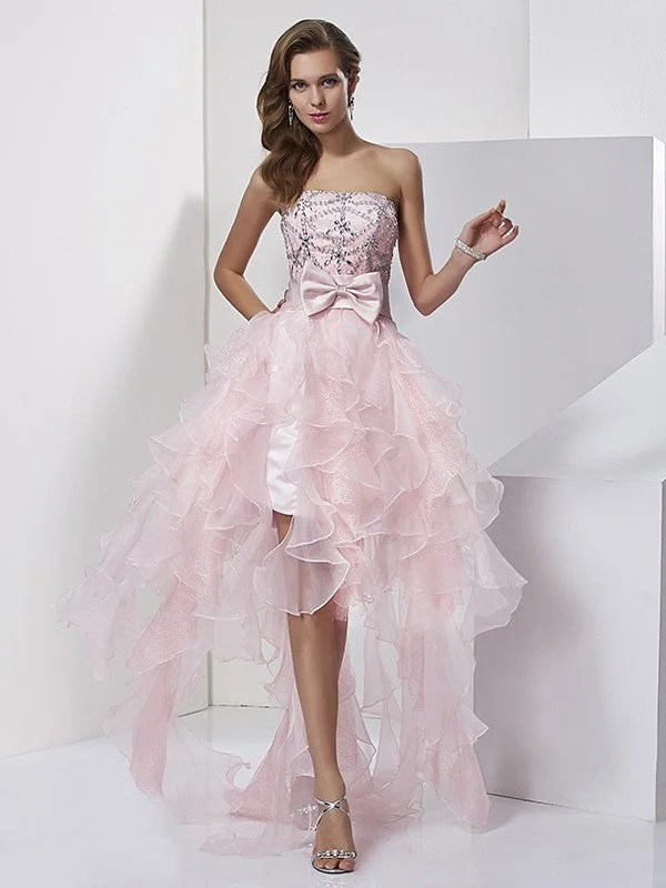 Women's Chic Apparel Save On Classic Elegant Styles A-Line/Princess Strapless Sleeveless Beading High Low Organza Homecoming Dresses