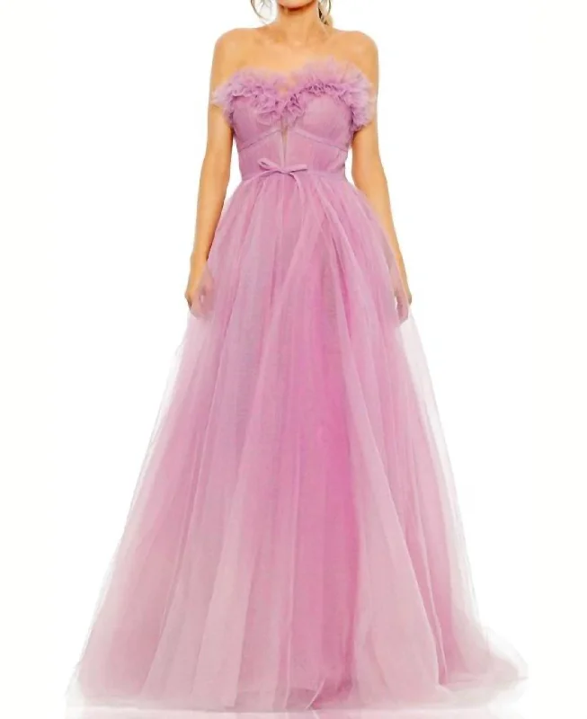 Women's Timeless Attire Versatile Wardrobe Essentials Strapless Glitter Tulle Ballgown In Lilac Ombre