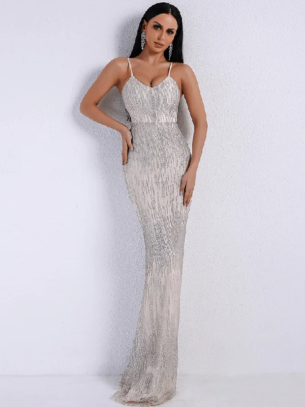 Casual Outfit For Women Best Deals Of The Season Sexy V-Neck Backless Glitter Elegant Party Maxi Dress