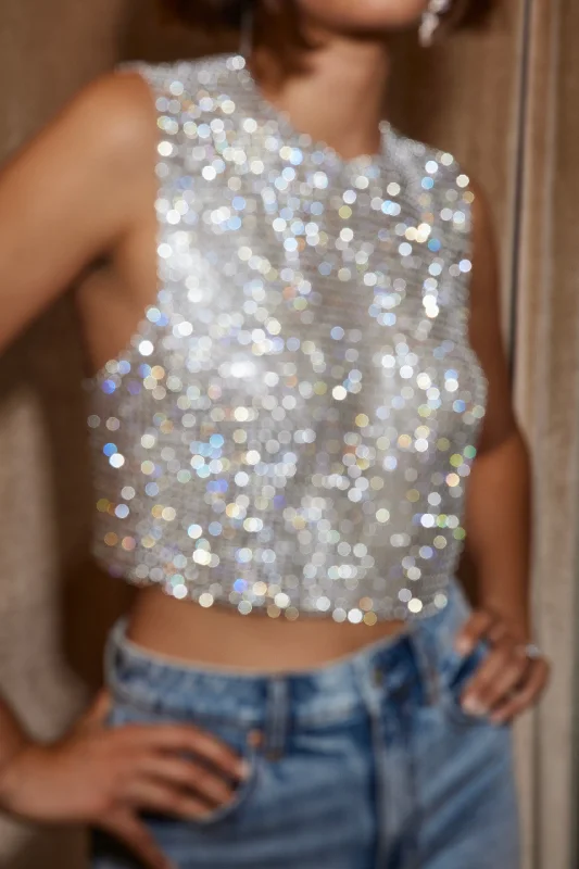 Women's Evening Clothing Urban Femme Streetwear She's a Gem Silver Rhinestone Tank