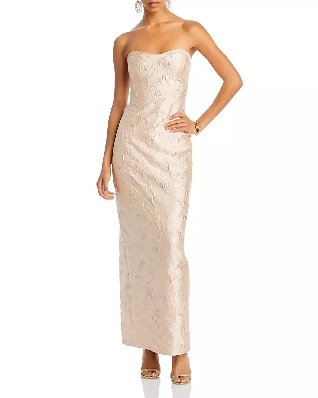 Women's Office Attire Chic & Cozy Collection Camellia Jacquard Strapless Gown In Champagne