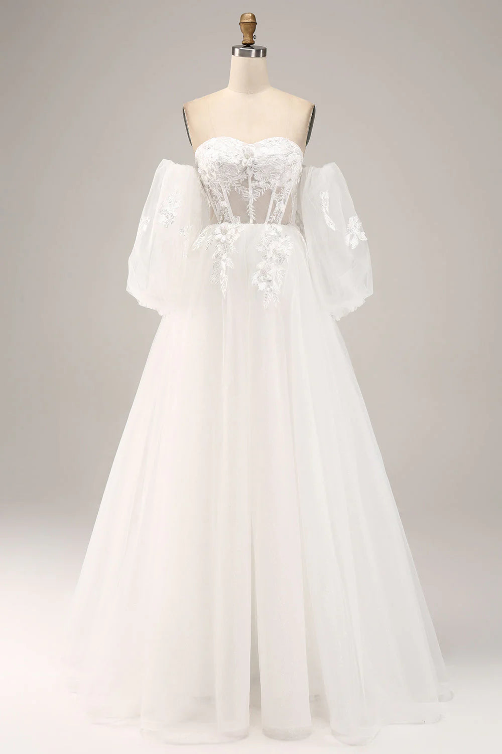 Women's High-Fashion Garments Chic And Edgy Decal Off Shoulder sheer wedding dress