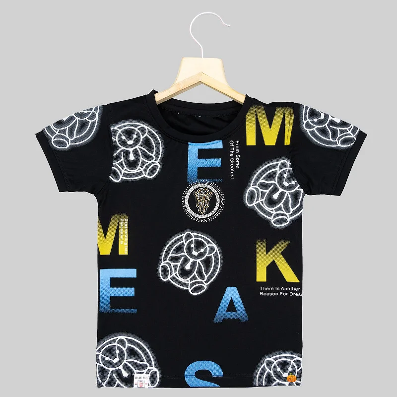 Fashion-Forward Women's Clothing Elegant Style Black Typography Printed T-shirt for Boys