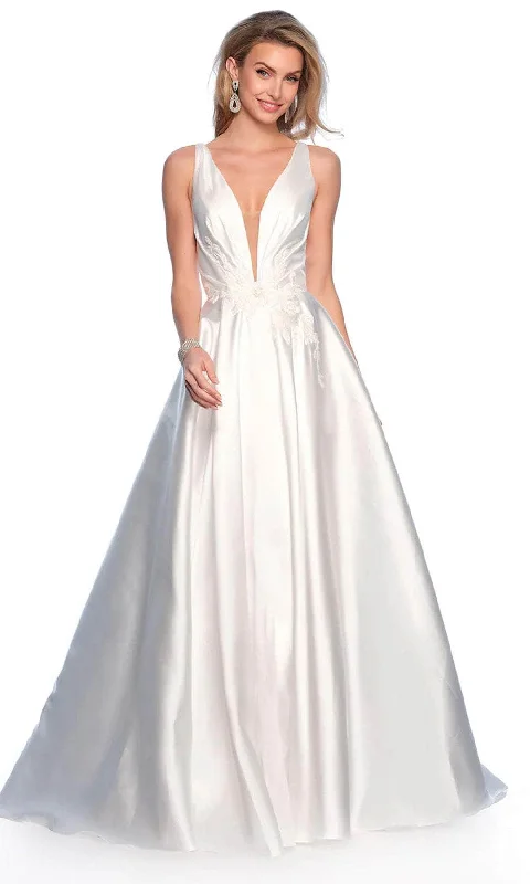 Women's Clothing For Holiday Travel Stylish Savings Dave & Johnny Bridal 12118 - Plunging Satin Bridal Gown