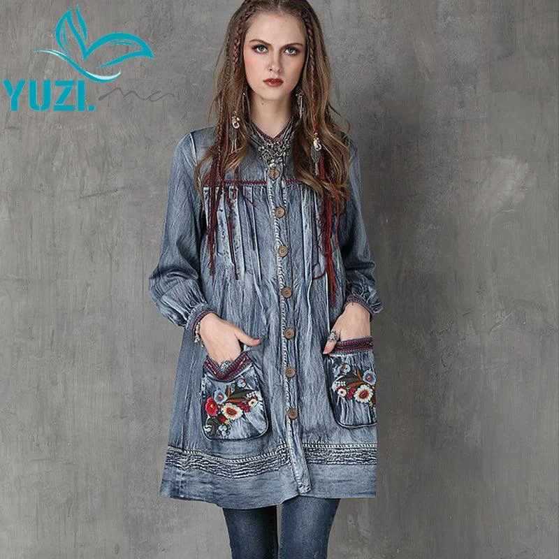 Women's Clothing For Special Occasions Boho - Chic Festival - Ready Style Coats Stand Collar Floral Embroidery Lantern Sleeve Dress