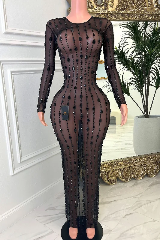 Women's Elegant Evening Outfit Insane Discount Onslaught Epic Night Diamante Mesh Maxi Dress