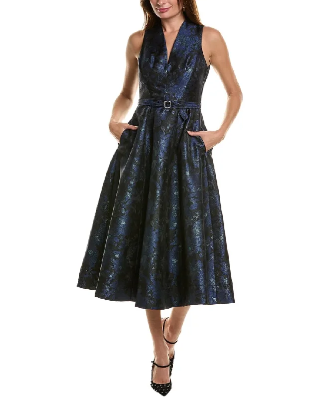 Women's Attire Minimalist Elegant Taylor Metallic Jacquard Taffeta Printed Midi Dress