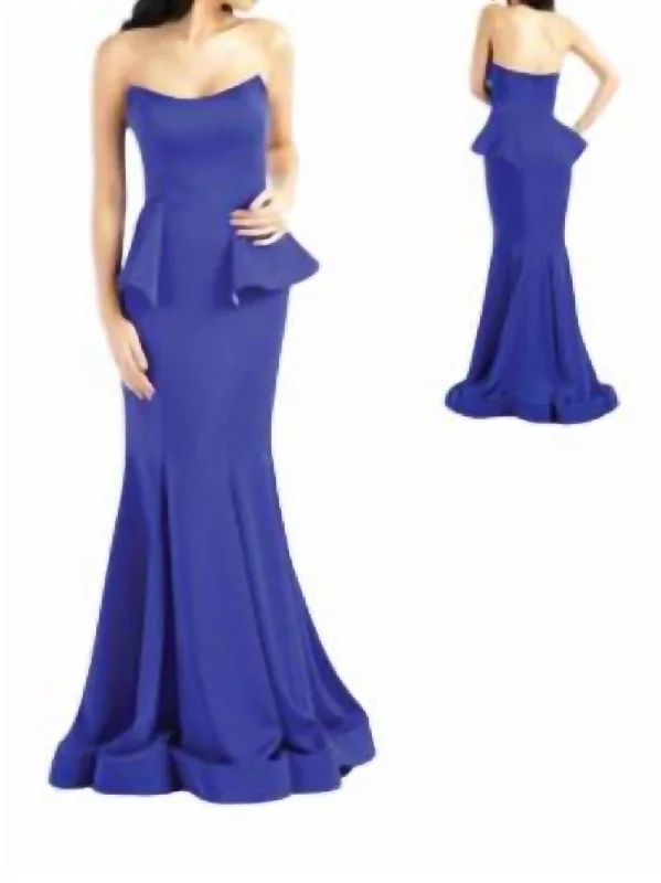 Chic Women's Attire Trendsetting Threads Strapless Gown In Royal Blue