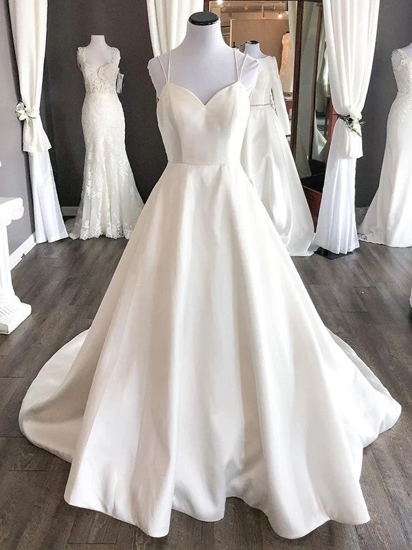 Women's Charming Outfit For Events Charming Silhouette A-Line/Princess Satin Ruffles Sweetheart Sleeveless Sweep/Brush Train Wedding Dresses