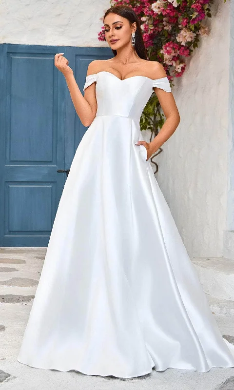 Women's Functional Apparel For Outdoor Activities Chic & Cozy Collection J'Adore Dresses J25039 - Off-Shoulder A-Line Prom Gown