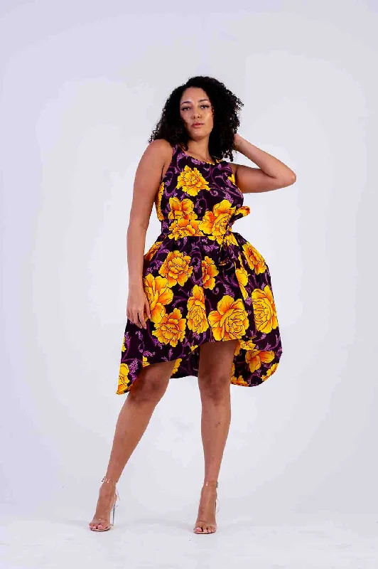 Women's Outfit Elegant Style Zetta Sleeveless Dress | Yellow and Purple African Print