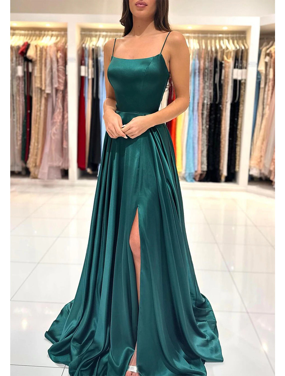 Modern Women's Apparel Limited - Edition Drops A-Line Prom Dress Red Green Dresses Empire Dress Red Green Dress Formal Prom Floor Length Sleeveless Sweetheart Imitation Silk Backless with Pleats