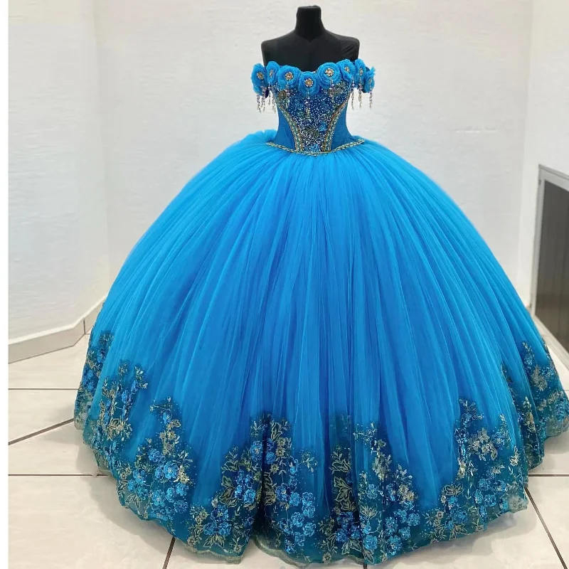 Women's Clothing Apparel Urban Sophistication New Quinceanera Dresses Ball Gown Sweet 16 Years Beading 3D Flowers Appliques Tassel Graduation Party Prom Gowns Robes De Soirée