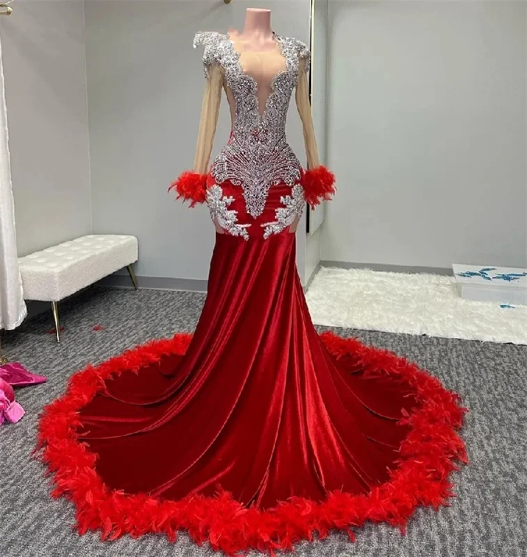 Women's Fashion Clothes Comfortable Chic New Design Sparkly Diamonds Fuchsia Prom Dress Crystals Rhinestone Beading Ruffles Birthday Party Dress Evening Gown Custom