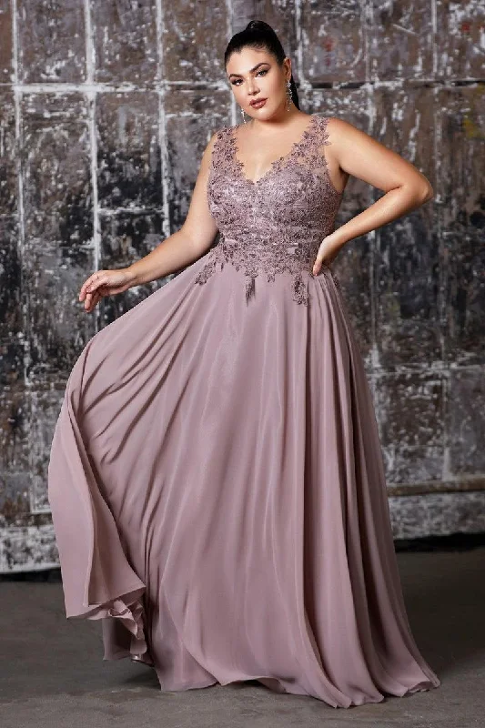 Plus-Size Women's Garments Daily Essentials Cinderella Divine CD9177 Long Chiffon V-Neck Prom Sleeveless Formal Dress